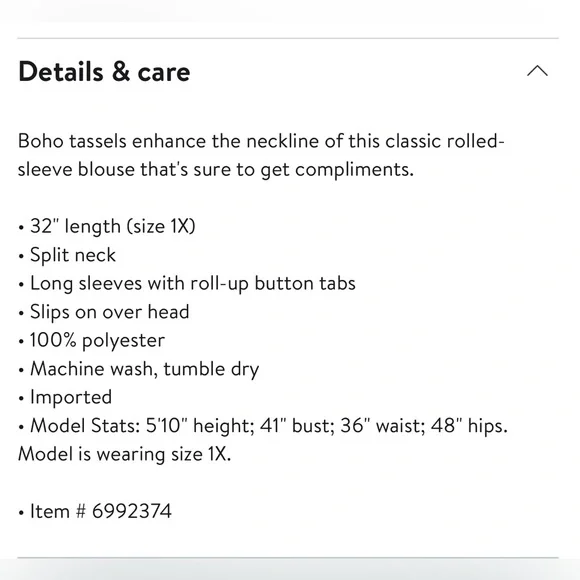 DR2 BY DANIEL RAINN Pleated Tassel Neck Blouse Black 101 Print Roll Sleeve 2x - Picture 3 of 8